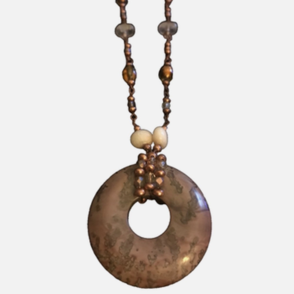 lia sophia necklace with circular stone medallion